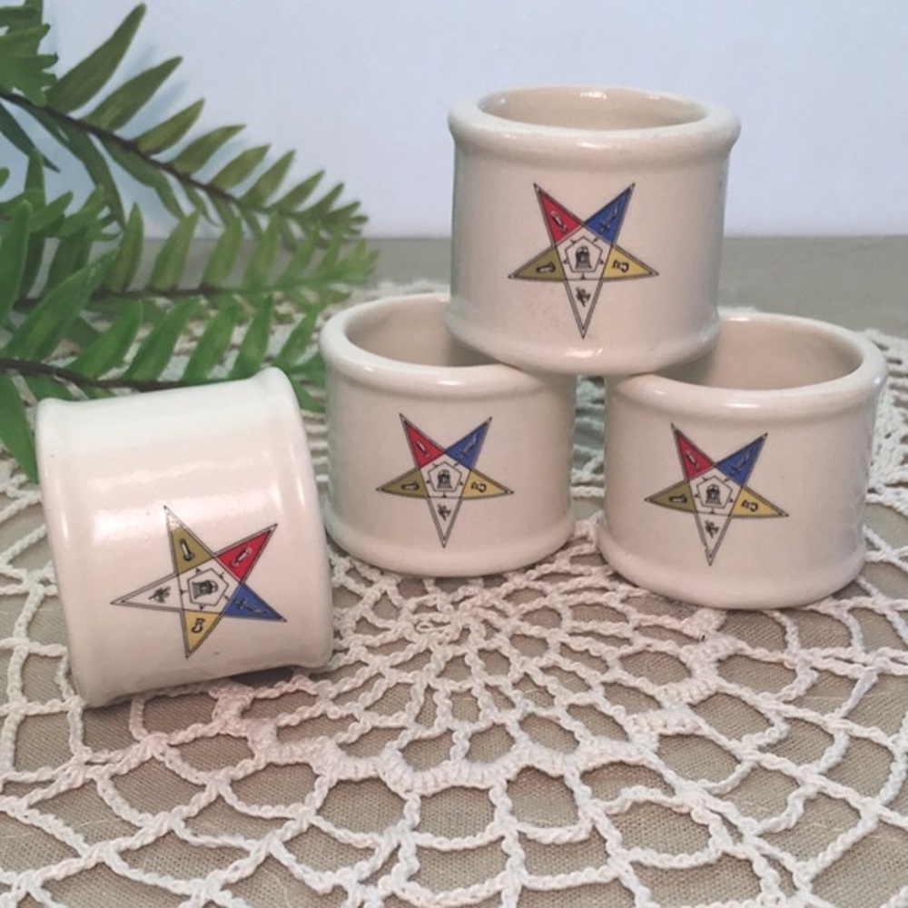 Vintage Order Of The Eastern Star Masonic Ceramic Napkin Rings